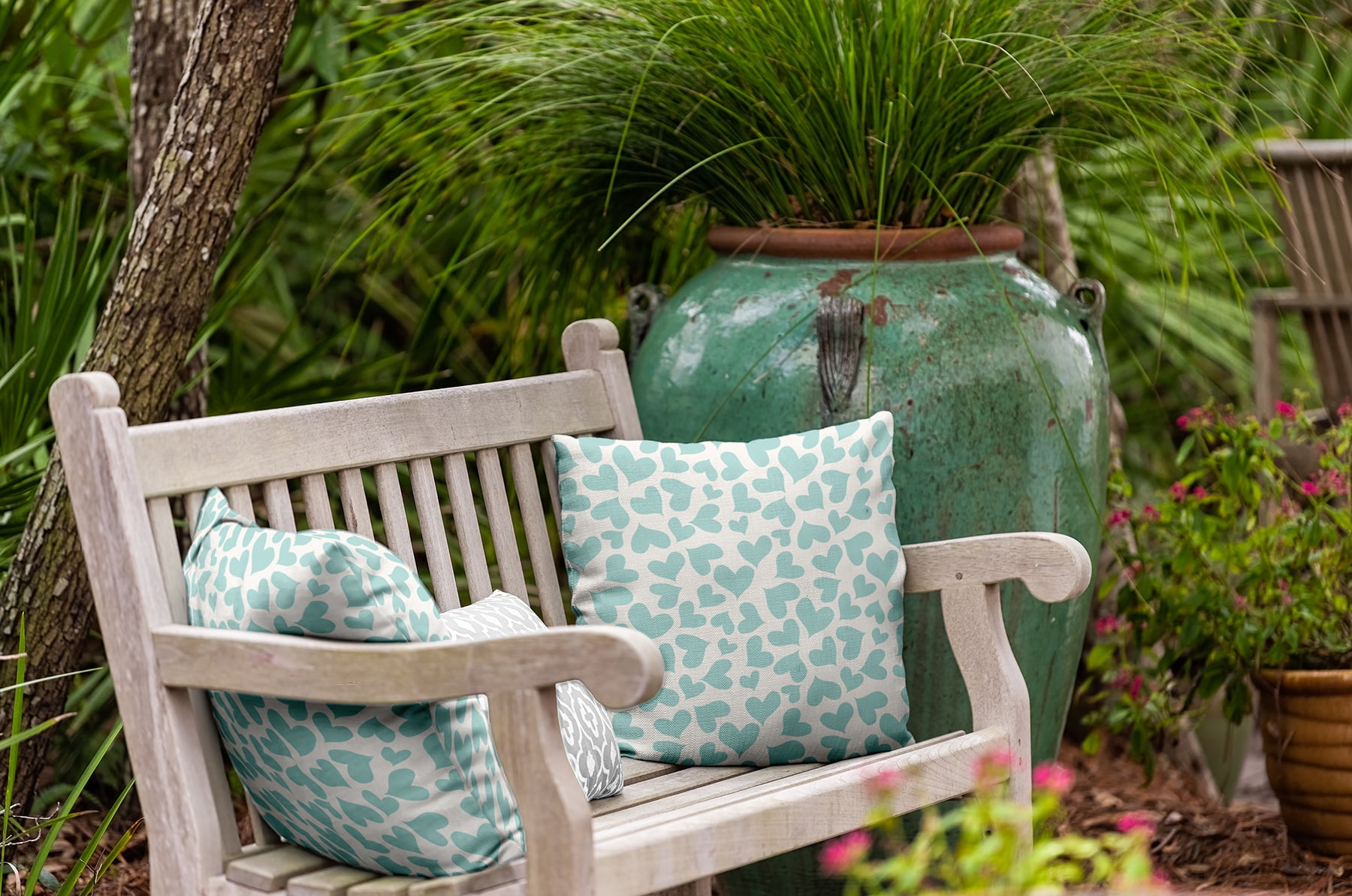 16"x16" Square Simply Daisy Valentines Patterned Hearts Poly Indoor/Outdoor Pillow, Blue Qty 1