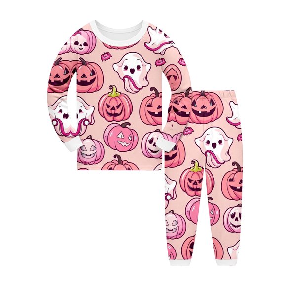 BOOMNY Halloween Boys 2 Peice Pajamas Sets Hallowmas Pumpkin Ghost Graphic Long Sleeve Sleepwear Tops Pants Pjs Set for Kids Cozy Loungewear Homewear