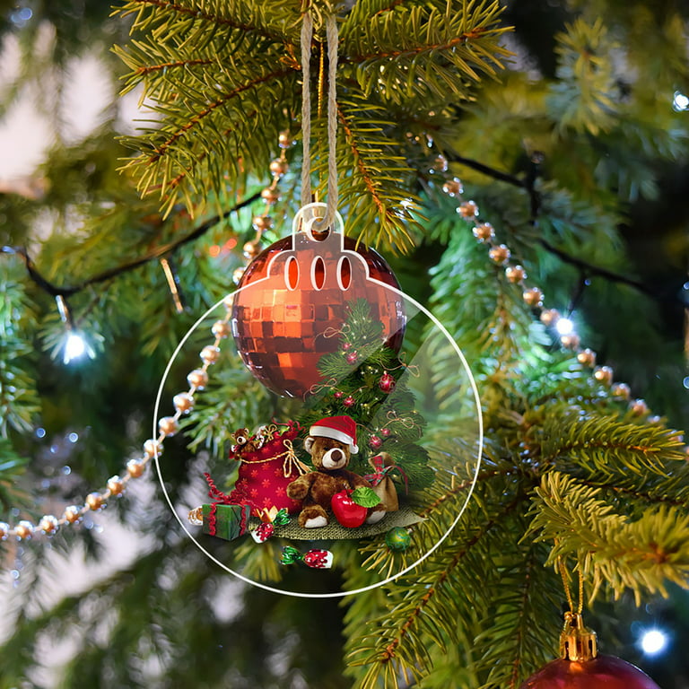 Clear Acrylic Christmas Ornaments Acrylic Christmas DIY Tag with Peach  Heart Shape Blank Acrylic Christmas Ornaments with Red Ribbon for Christmas