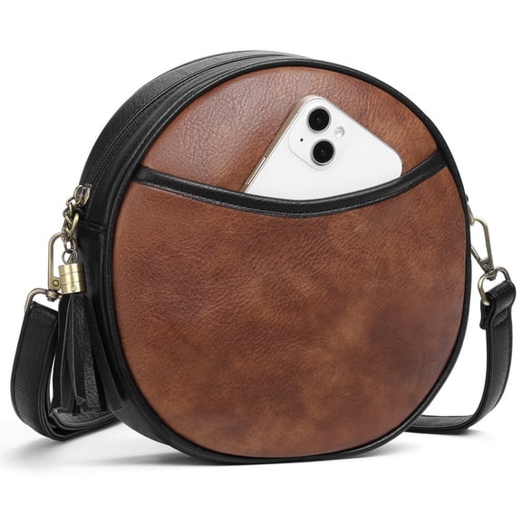GAEKEAO Vegan Leather Crossbody Bags for Women Circle Cross Body Shoulder Bag Purses Handbags with Adjustable Straps