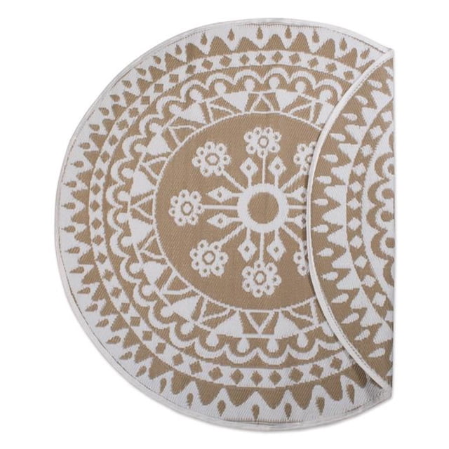 Midwest Design Imports Taupe Floral Outdoor Round Rug, 5 ft., Reversible, Versatile Use, 1 Count