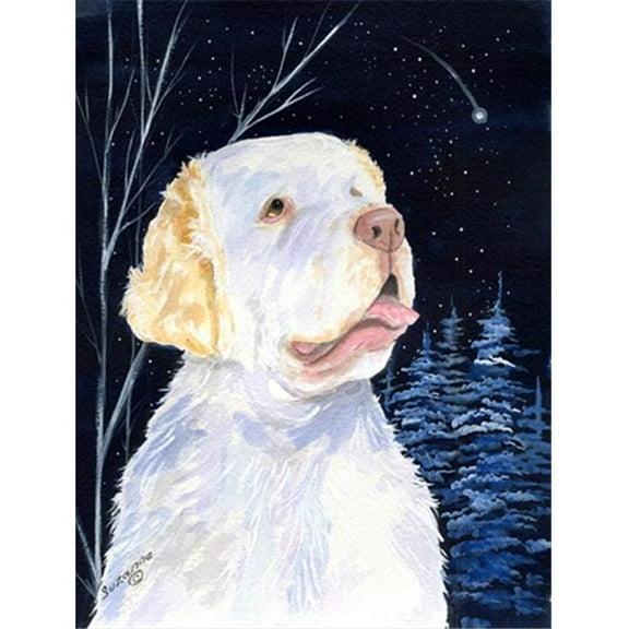 Starry Night Clumber Spaniel Canvas Flag - House Size, 28 x 40 in.