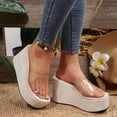 thumbnail image 4 of Rokment Women's Platform Wedges Dress Slip on Sandals Trendy Casual Open Toe Clear Band Chunky High Heels Beach Summer Heeled Walking Slides Slippers Beige Size 6.5, 4 of 7