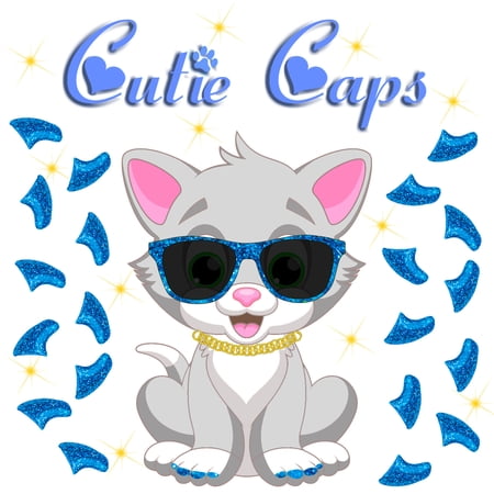 Cutie Caps 40 pack Large Royal Blue Glitter Soft Nail Guard for Cat Paws / Claws