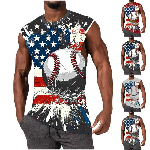 Pvkarhg Débardeurs Drapeau Américain pour Hommes Grande Taille Sans Manches Col Rond Chandails Amples Décontractés d'Entraînement T-Shirt Gilet pour le 4 Juillet Rouge G