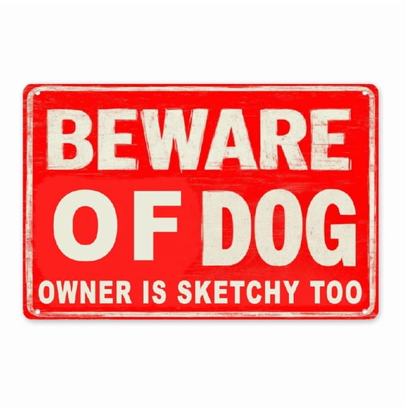Vintage Beware of Dog Warning Sign - Humorous Iron Metal Plaque for Bedroom, Wall Hanging Decor for Garage, Restaurant, Cafe, Bar, Club, Living Room - English, 2D Plane Craft Effect.8*12in