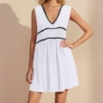 thumbnail image 2 of SMihono Beach Cover Ups Mini Dress for Women Summer Loose Deep V Neck 2025 Sleeveless Swing Party Cocktail Babydoll Dresses White XXL, 2 of 8