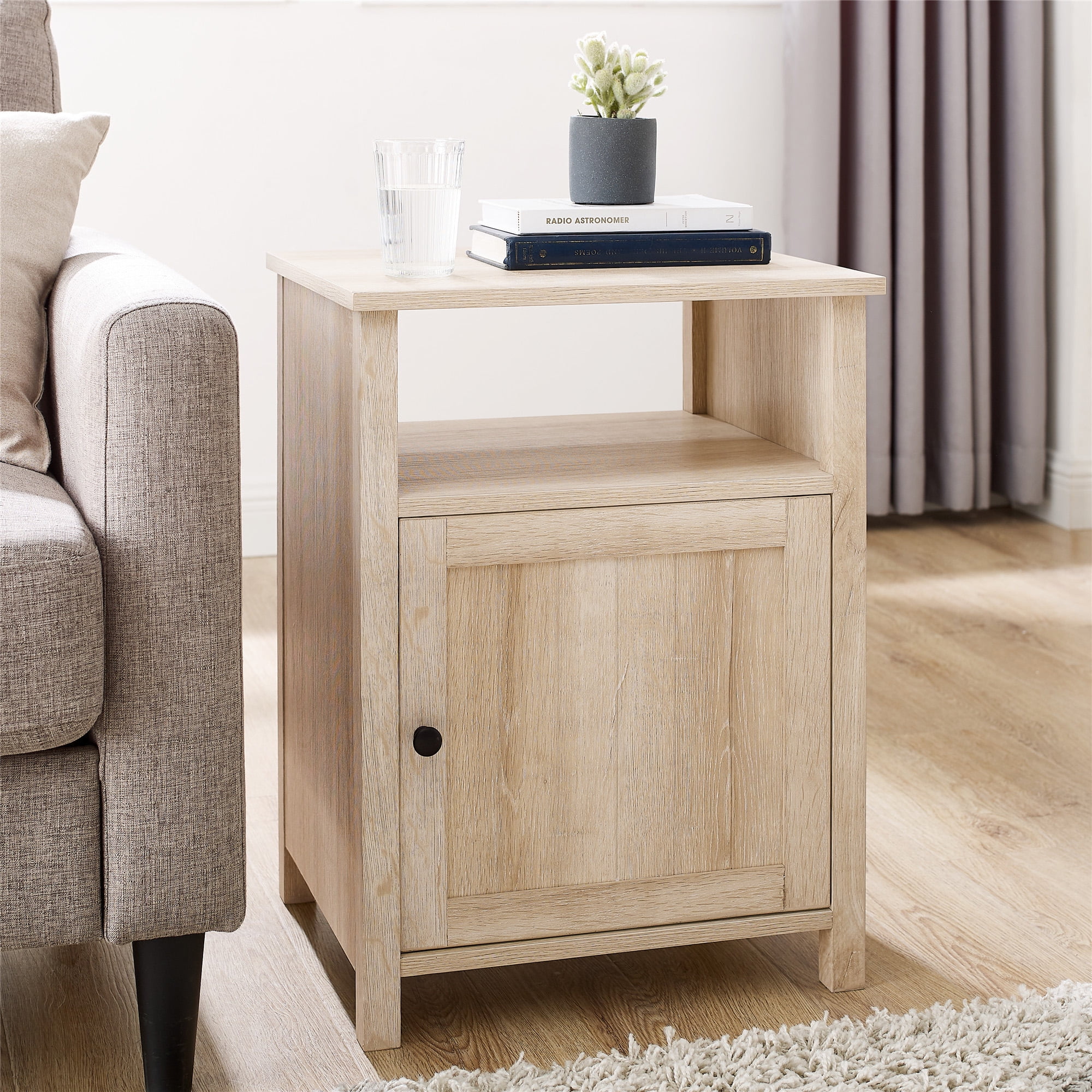 Woven Paths Modern Open Shelf End Table, White Oak