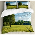 thumbnail image 1 of Forest Duvet Cover Set King Size, Tree Field and Fresh Green Meadow with Open Blue Sky Uplifting Day in Nature Picture, Decorative 3 Piece Bedding Set with 2 Pillow Shams, Green Blue, by Ambesonne, 1 of 3