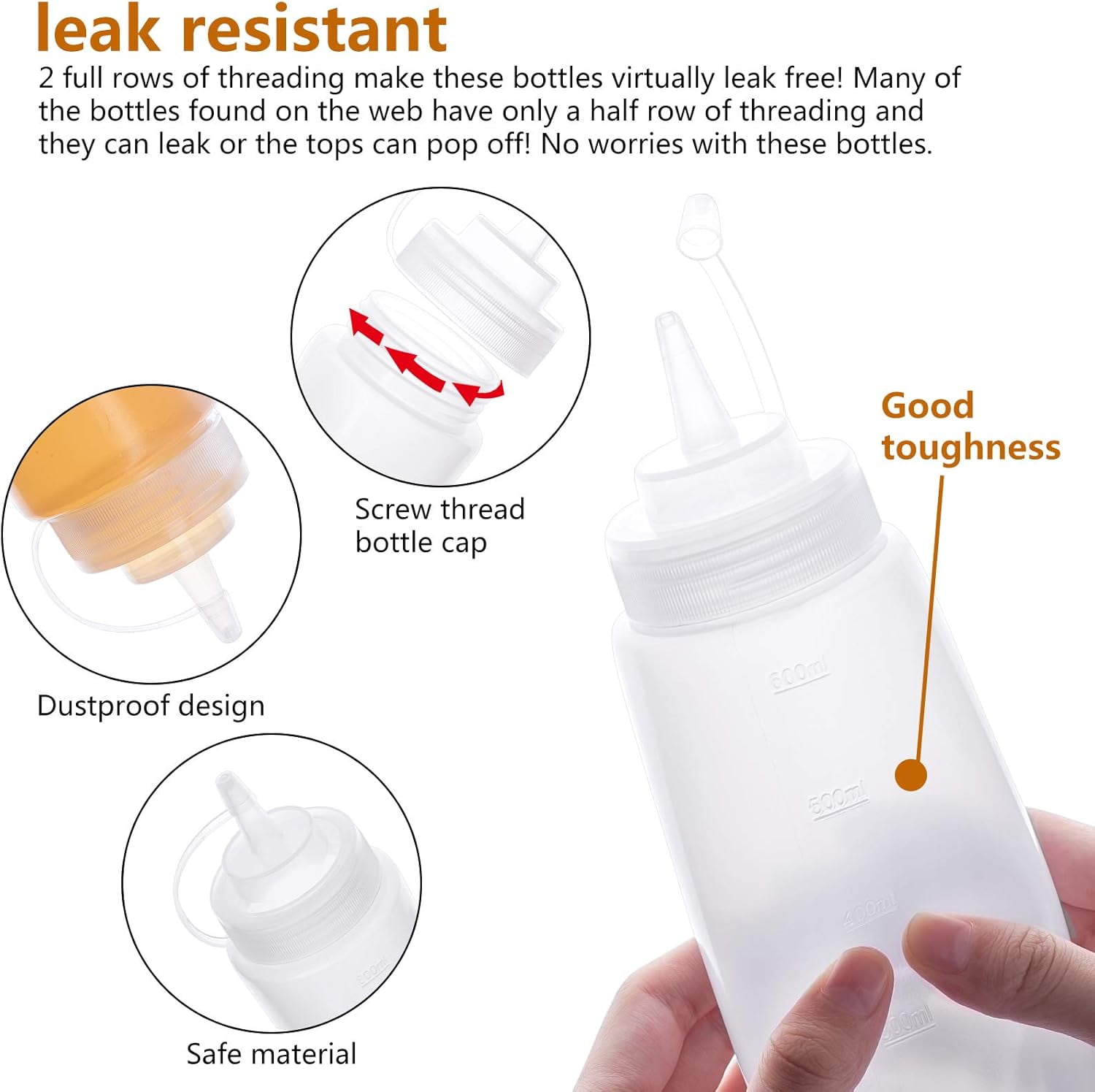 20oz Plastic Squeeze Bottles with Twist On Cap Lids Scale Empty Refillable Squirt Bottle for Crafts Art Glue Multi Purpose with Sticker Labels 8 Pack