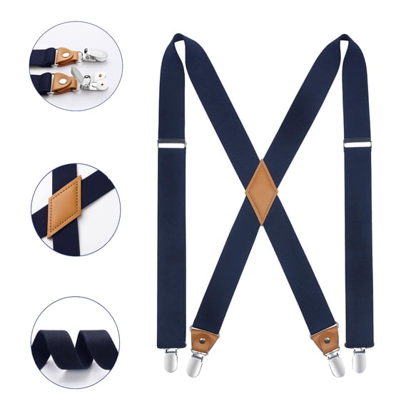 Mens Elastic Suspenders Adjustable X-Back with Strong 4 Clips for Work Trousers Weddings Black