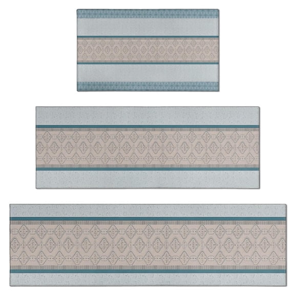 Blue Geometric Striped Pattern Kitchen Rugs Sets Of 3,Kitchen Runner Rugs Non Skid Washable,Decorative Kitchen Floor Mats for Kitchen,Sink,Laundry,17"x30" 17"x47" 17"x59"