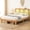 Oak, variant on Wooden Bed Frame with Headboard and Natural Rattan, Boho Bed Frame with LED Lights and Storage Headboard, Strong Wooden Slat, Noise Free, No Box Spring Needed, Oak (Queen)