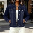 thumbnail image 2 of Sevevn Women's Long Sleeve Lapel Short Jean Trucker Jacket Cropped Denim Coat with Pockets Casual Versatile Outfits for Office Work Going Out, 2 of 5