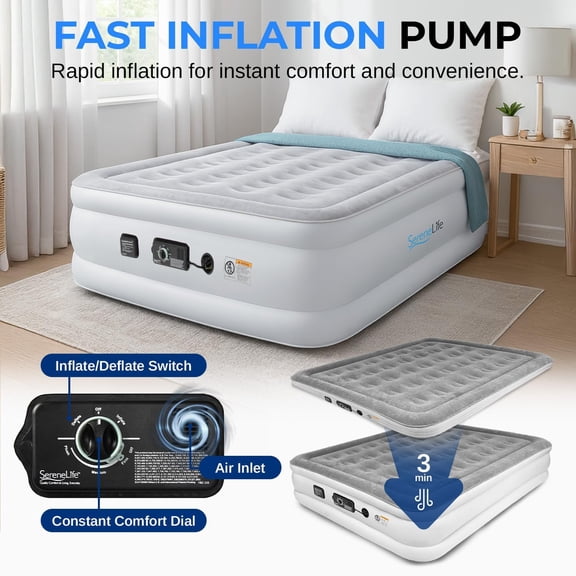 Air Mattress with Built-In High Speed Pump – Self Inflatable Blow Up Full Size Airbed for Camping, Guests, Home & Travel – 18" Premium Raised Design, 700 lbs Capacity, Strong Spine Support