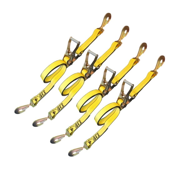 2" x 8' Ratchet Strap W/ Twisted Snap Hook - 4 Packs