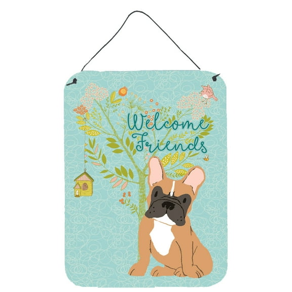 Carolines Treasures BB7633DS1216 Welcome Friends Fawn French Bulldog Wall or Door Hanging Prints 12x16 multicolor