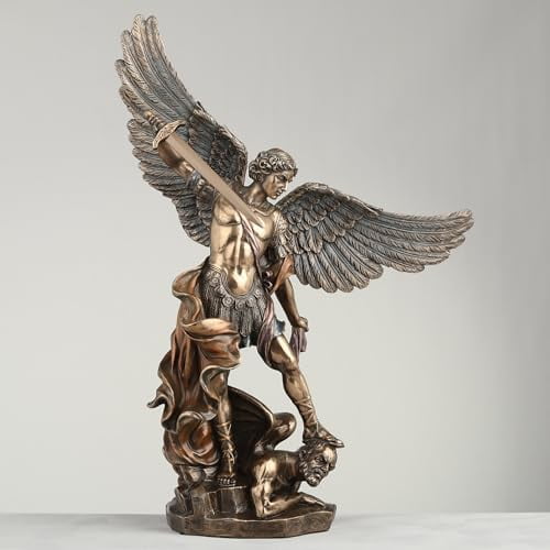 Veronese Design 14 1/8 Inch Archangel Saint Michael Tramples Demon Religious Sculpture Defeating Lucifer Resin Statue Bronze Finish
