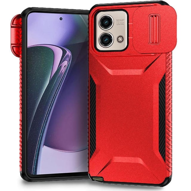 Rugged Case for Motorola Moto G Stylus 5G 2023 with Slide Camera Cover & Drop Protection Red