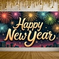 thumbnail image 3 of Colorful Fireworks Happy New Year Banner Golden Lettering New Year Display Dark Night Sky Sparkling Design Festive Backdrop for New Year Party Holiday Celebration Family Gathering, 3 of 9