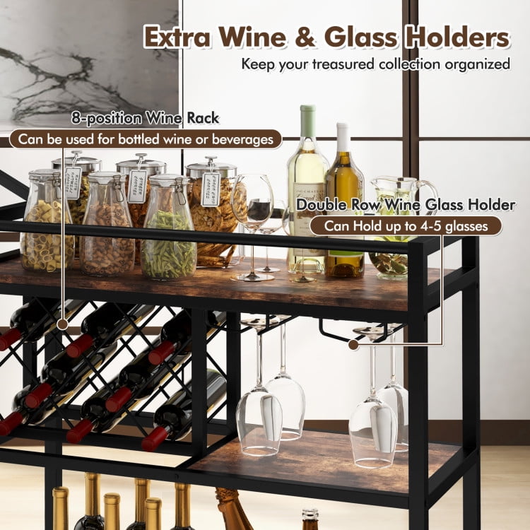 Finihen Rolling Cart, Kitchen Island Cart, 3-Tier Bar Cart on Wheels Home Kitchen Serving Cart with Wine Rack and Glasses Holder, for Kitchen, Dining Room, Rustic Brown Finihen Rolling Cart, Kitchen Island Cart, 3-Tier Bar Cart on Wheels Home Kitchen Serving Cart with Wine Rack and Glasses Holder, for Kitchen, Dining Room, Rustic Brown