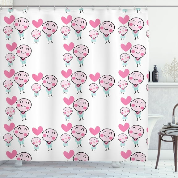 Ambesonne Valentine Shower Curtain, Hearts Sketch Style Love, 69"Wx70"L, Pastel Pink and Seafoam