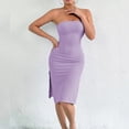 thumbnail image 5 of Delconic Women’s Strapless Bodycon Tube Dress Sleeveless Slim Fit Knee Length Textured Fabric Casual Wear Light Purple L, 5 of 6