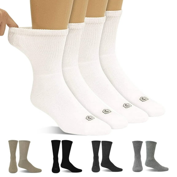 Doctor's Choice Diabetic Socks for Men and Women, Seamless Socks with Non Binding Top, 4 Pairs, Large Mens Shoe Size 8-12, Womens XL Shoe Size 10-13, White