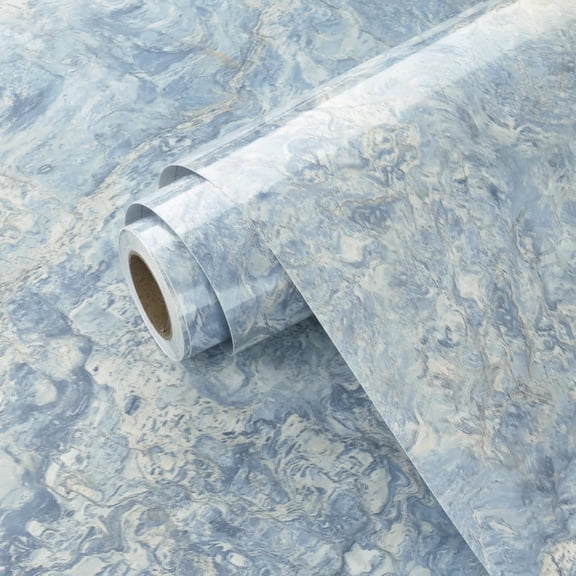Glossy Cream Blue Marble Contact Paper for Kitchen Countertops Self Adhesive Marble Wallpaper for Bathroom Bedroom Peel and Stick Countertops Wall Paper for Cabinets Drawers 15.8''x78.7''
