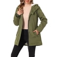 thumbnail image 1 of Abrigo parka para mujer INSPIRE CHIC con cinturón, bolsillos, mangas largas y capucha de piel sintética en verde militar, 1 of 6