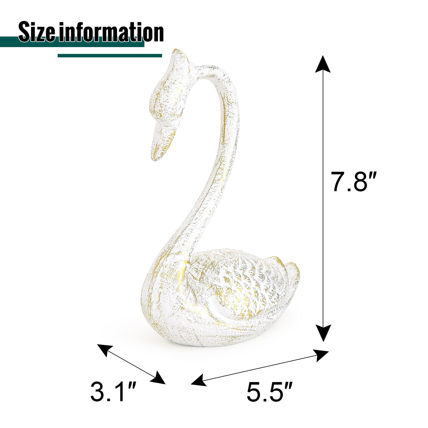 Sungmor Cast Iron Swan Garden Statue, White Elegant Swan Sculpture Outdoor Animal Figurine, Yard Patio Lawn Deck Ornament, Home Decoration Piece