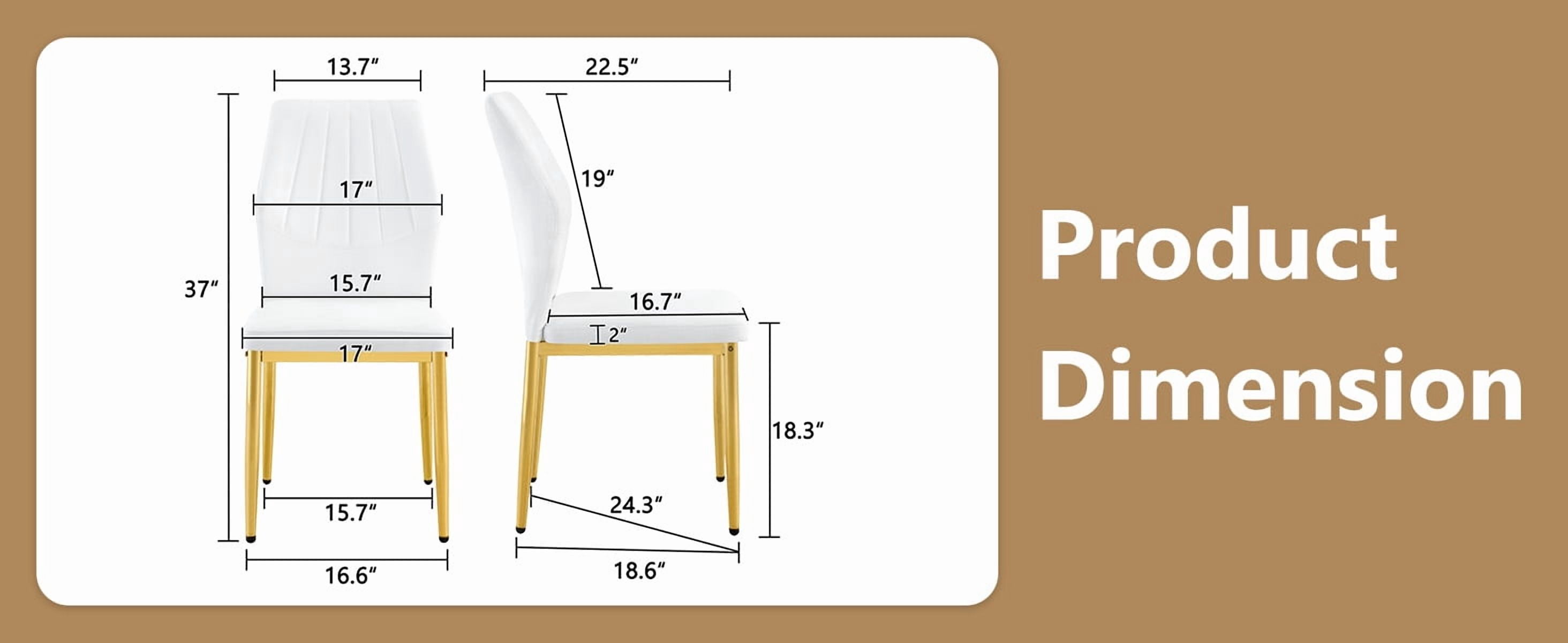 Dining Chairs Set of 4, Gold and White PU Leather Dining Chairs 37 Inch High, Ergonomic Backrest, Modern Upholstered Dining Room Chairs with Gold Metal Legs, Comfortable Kitchen Chairs