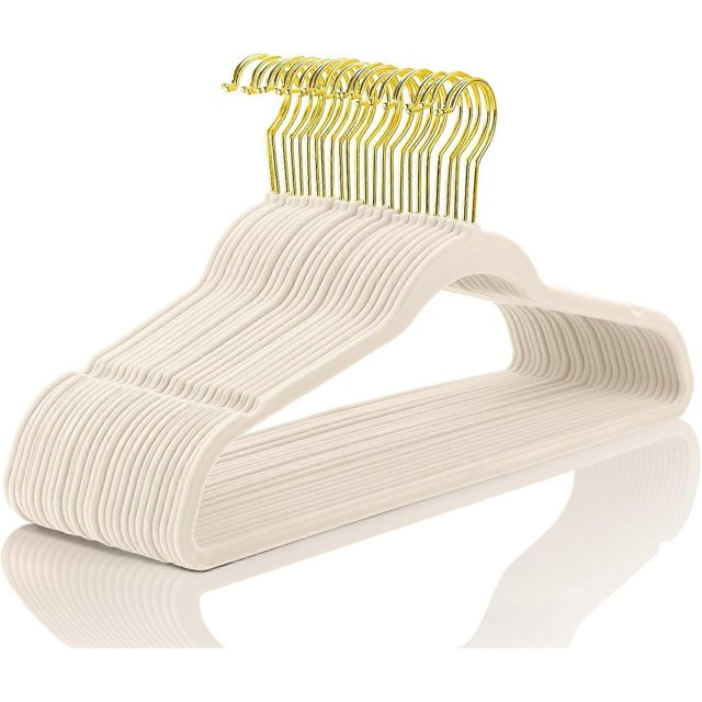Premium Velvet Hangers Pack 10 Pcs Heavyduty - Non Slip Slimline - Velvet Suit Hangers Ivory - Gold Hooks,Space Saving Clothes Hangers