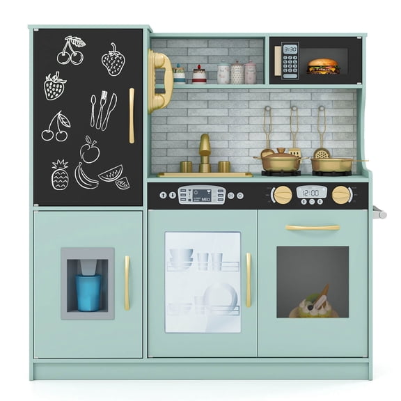 Infans Kid’s Pretend Play Kitchen Toddler Kitchen Playset w/ Blackboard Green