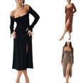 thumbnail image 5 of Txlixc Vestido de mujer, cuello cuadrado sólido, manga larga, vendaje de espalda abierta Txlixc  moda, 5 of 5