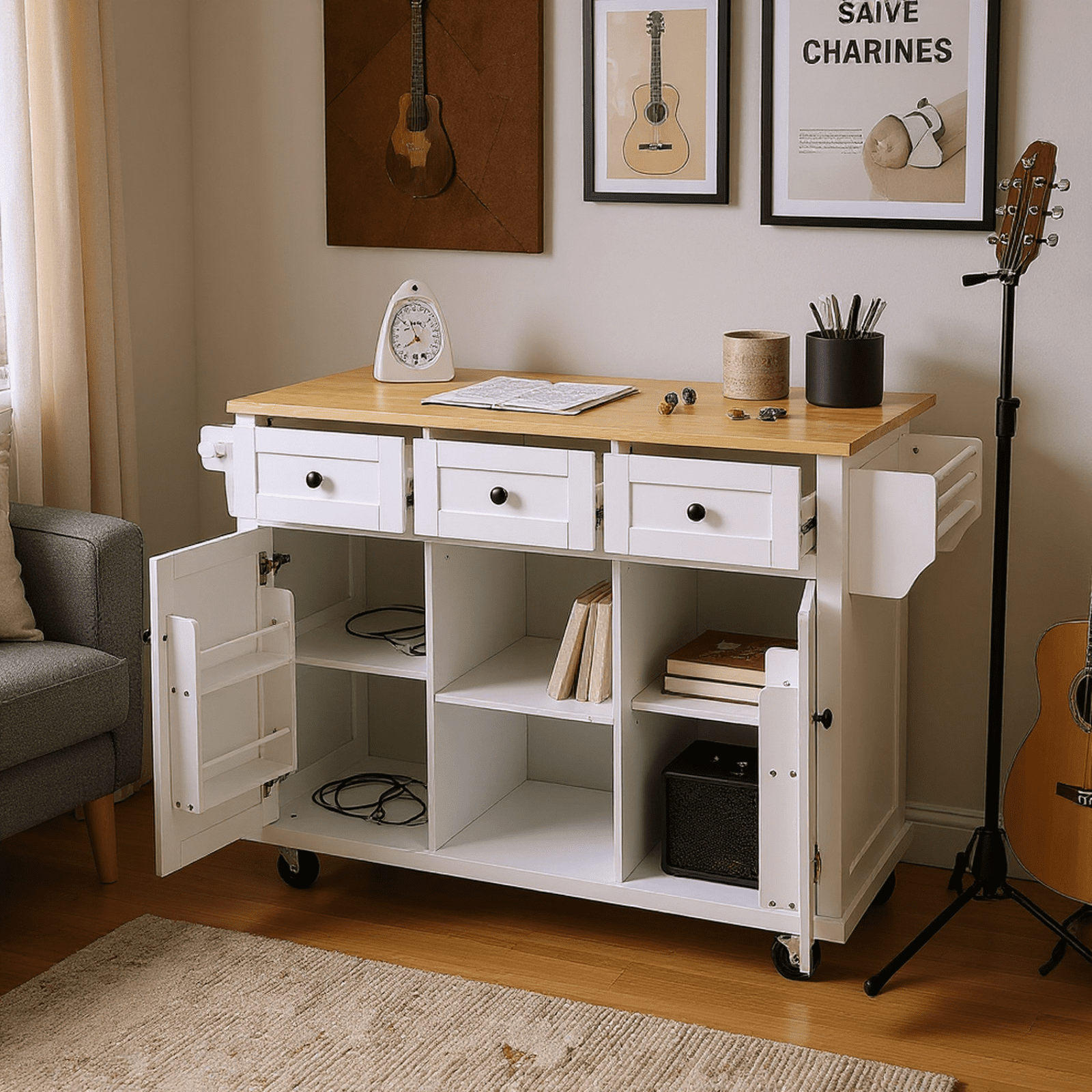 Homy Casa Multi-Purpose Rolling Utility Cart with Drop-Leaf Tabletop, Adjustable Storage Racks, and Wheels
