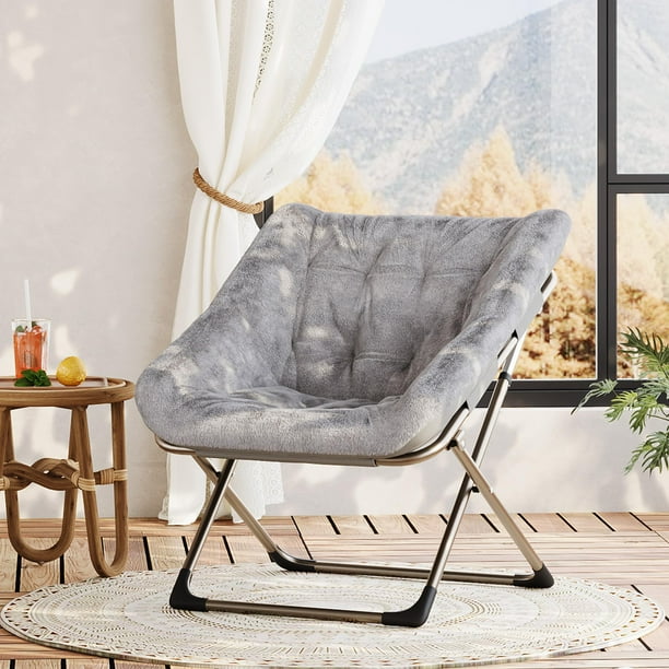 Yeshouse Rabbit Fur Saucer Chair - plegable cómoda silla de estar con estructura de Metal para niños, adolescentes y adultos