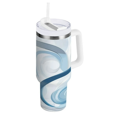 

Stainless Steel Tumbler with Straw and Handle Double Wall Insulated Tumblers Blue and Gray Swirls