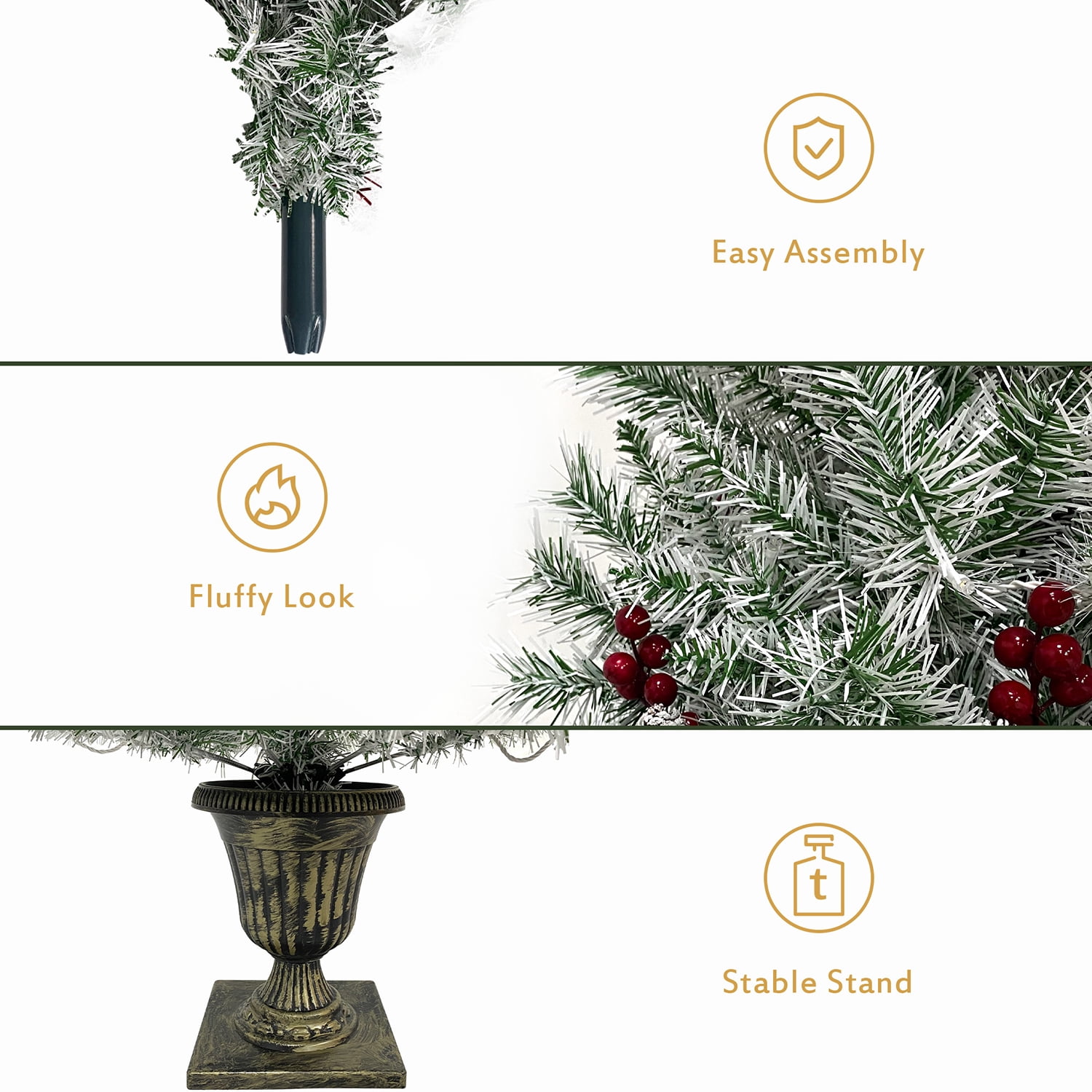 Kadyn 4-Piece Pre-lit Set Christmas Decorations, Christmas Fireplace Decorations, Front Porch Christmas Decorations, Artificial Christmas Garland, Wreath and Set of 2 4ft Christmas Tree, Retro White
