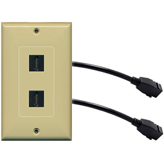 RiteAV (1 Gang Decorative 2 HDMI Black Wall Plate w/Pigtail Extension Cable Ivory