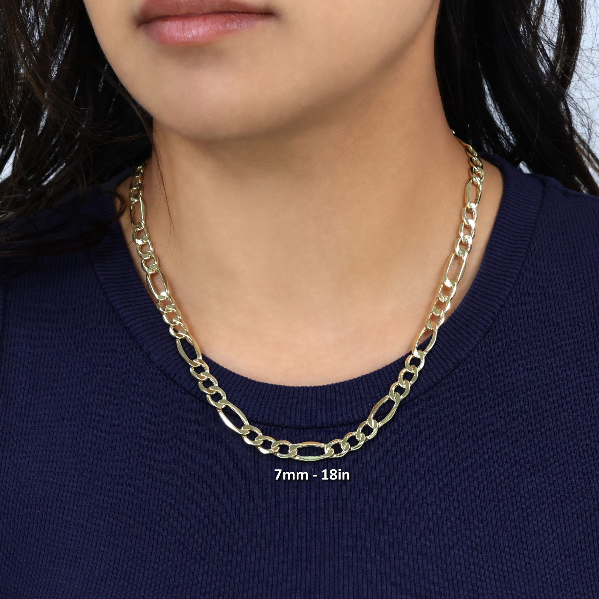 Nuragold 10k Real Yellow Gold Figaro Link 7mm Chain Necklace (16"-30") Italian Jewelry for Men & Women