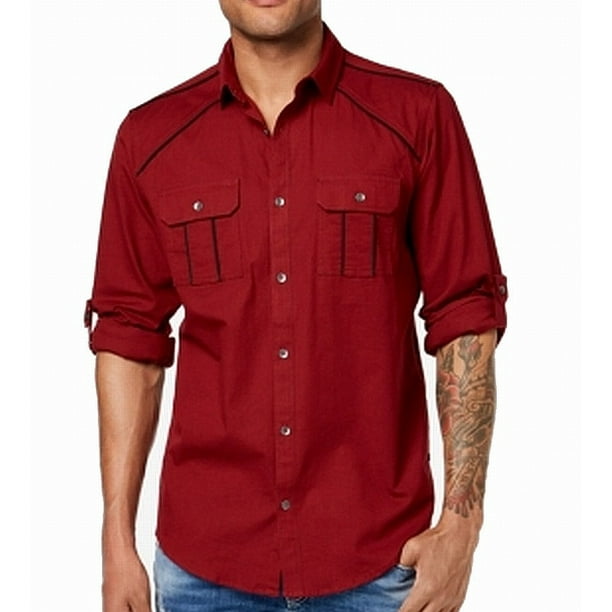 Download INC - Mens Button Down Long-Sleeve Dual Pocket Shirt 2XL ...