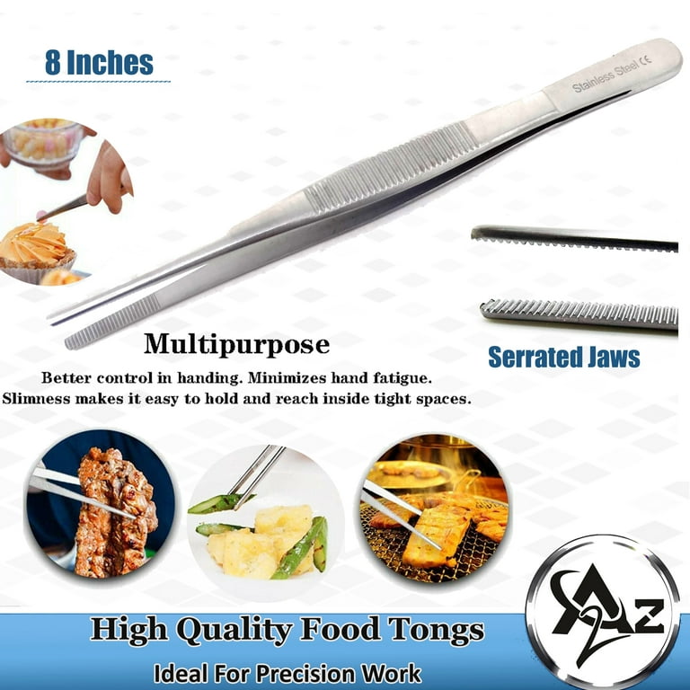 Food Tweezers Stainless Steel Straight Serrated Tips 14 Large