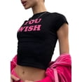 thumbnail image 3 of Qiylii Women Short Sleeve Crop Top Summer Casual Vintage Graphic Slim Fitted Crew Neck E-Girls T-Shirt Streetwear, 3 of 9