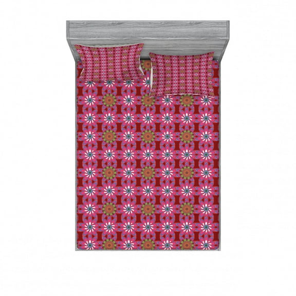 Ethnic Bedding Set with Sheet & Covers, Persian Style Graphic Motley Flowers Classical Oriental Cultural Heritage, Printed Bedroom Decor 2 Shams, 4 Sizes, Multicolor, by Ambesonne