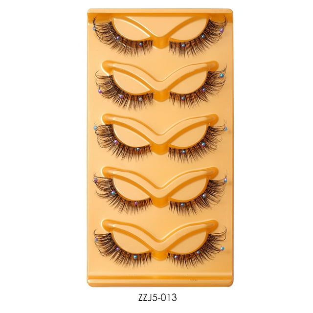 Zhuge 5 pares de pestañas postizas con purpurina y lentejuelas de colores, pestañas postizas de visón esponjoso con color para cosplay,pestañas postizas de 15 mm (ZZJ5-013)