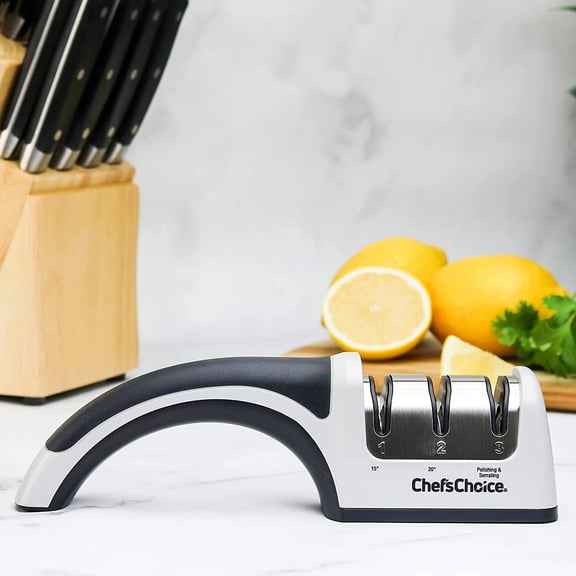 Chef'sChoice Manual Knife Sharpener 2-Stage for 15 & 20 Degree Straight and Serrated Knives with Abrasives