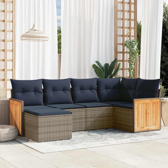 vidaXL 6 Piece Patio Sofa Set with Cushions Gray Poly Rattan