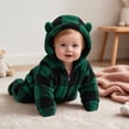 thumbnail image 4 of Gamivast Romper Jumpsuit Baby Fleece Plaid Sherpa Winter Snowsuit Toddler Warm Hooded Outerwear with Cute Bear Ears Full Zip Outfit for Infant, 4 of 6