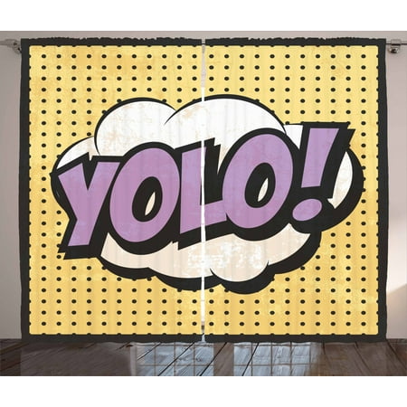 Yolo Curtains 2 Panels Set Comic Book Quote On Polka Dotted